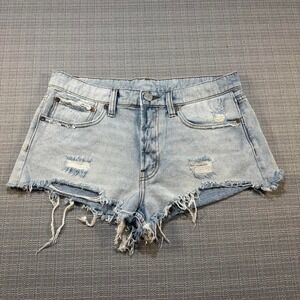 BDG Distressed blue denim shorts with frayed hem